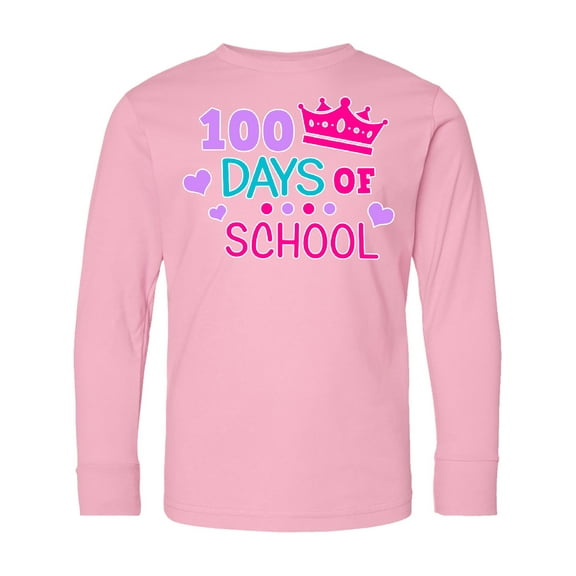 Inktastic 100 Days of School in Pink and Purple with Crown Long Sleeve Youth T-Shirt