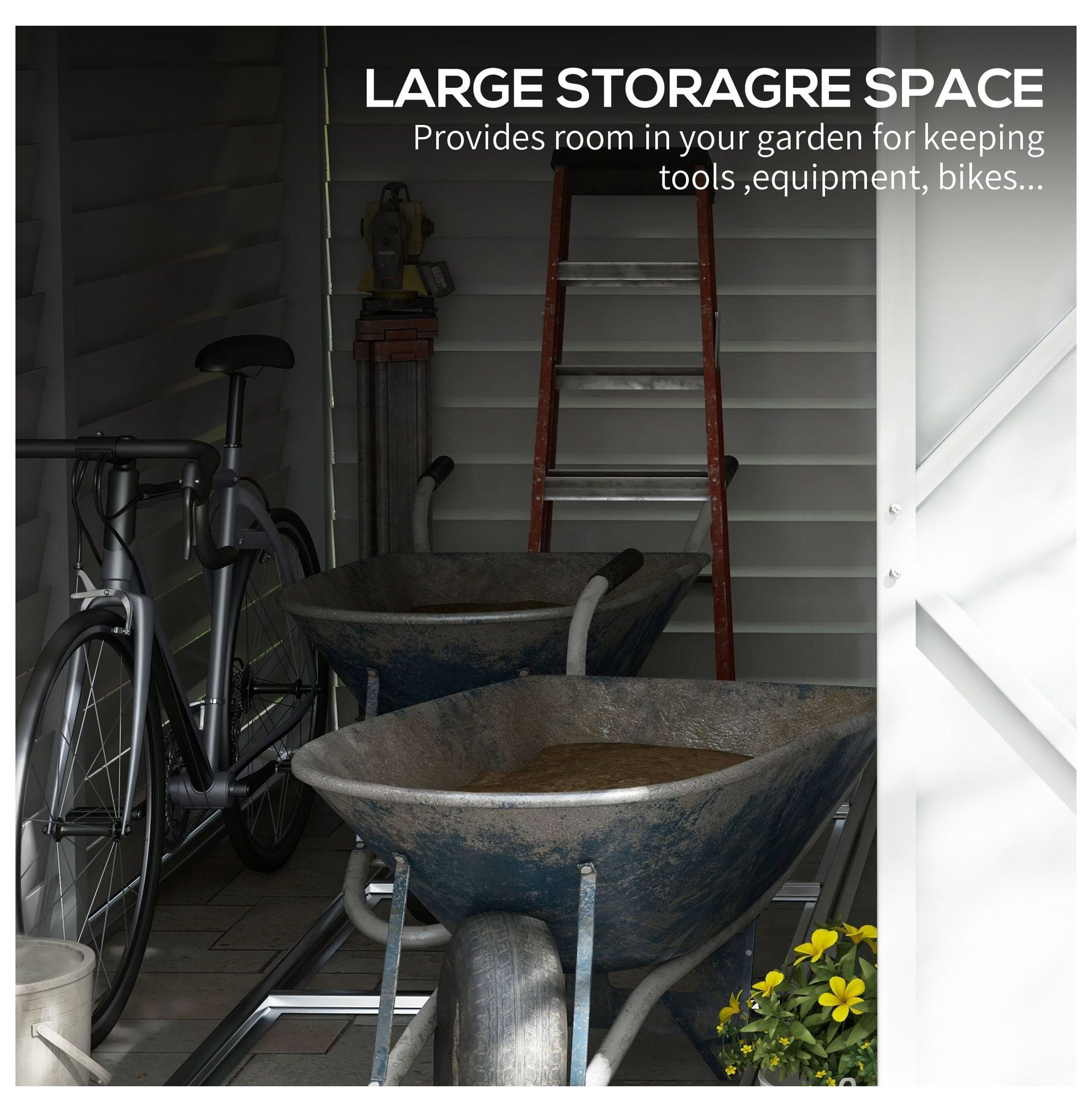5'x9' Outdoor Storage Shed - Lean to Garden Shed with Foundation, Lockable Doors & Gloves - White Steel Shed for Patio, Lawn, Backyard