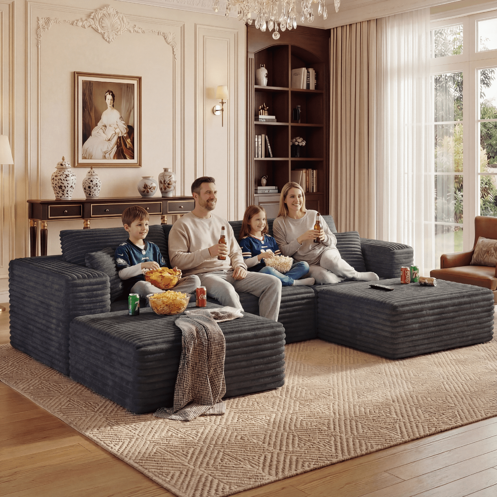 Cubente 108" Sectional Couch, Cloud Sofa, Boneless Couch No Assembly Required Modular Couch U-shaped Couch for Living Room