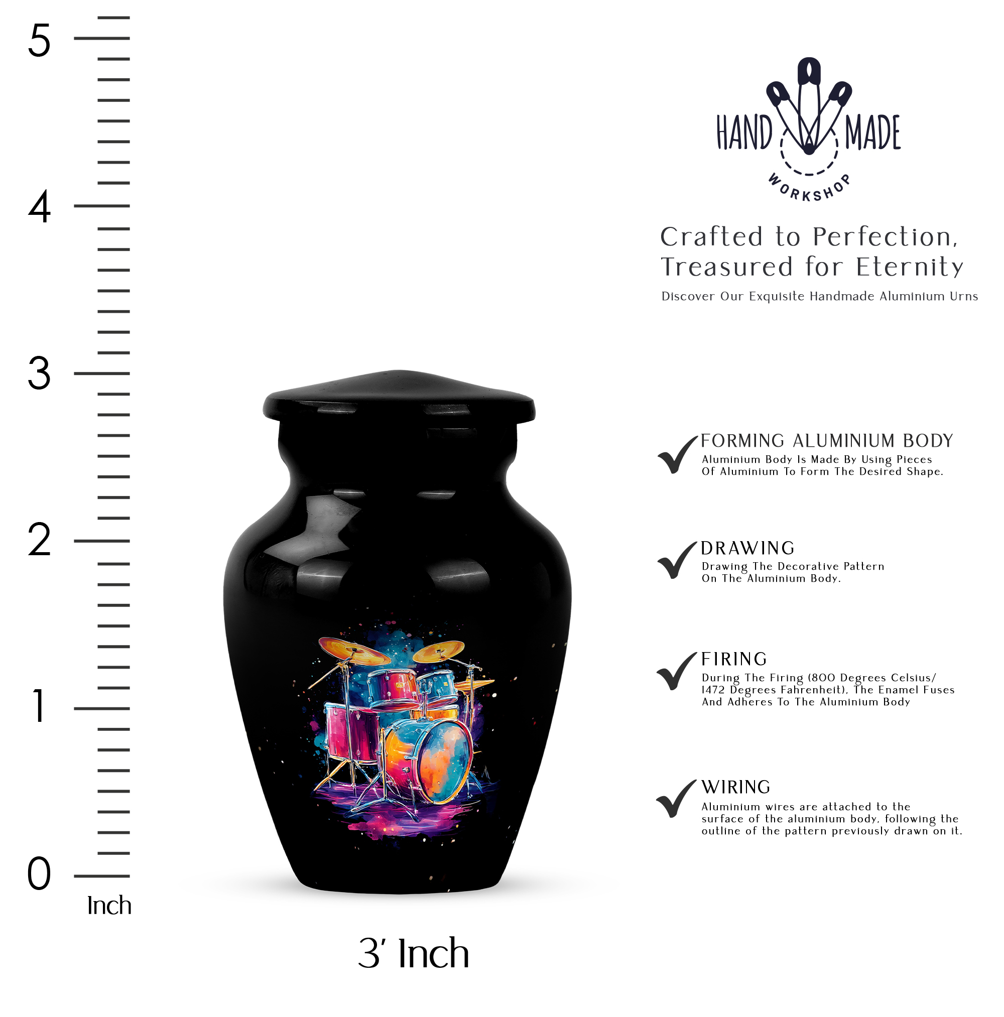 Neon Drummer Memorial Keepsake Urns Set Of 4, Mini Cremation Urns For Ashes Adult Male, Rock Drummer Tribute Urn, Small Neon Music Keepsake Containers Urn,(Size, 3 Inch, 4 Pcs)