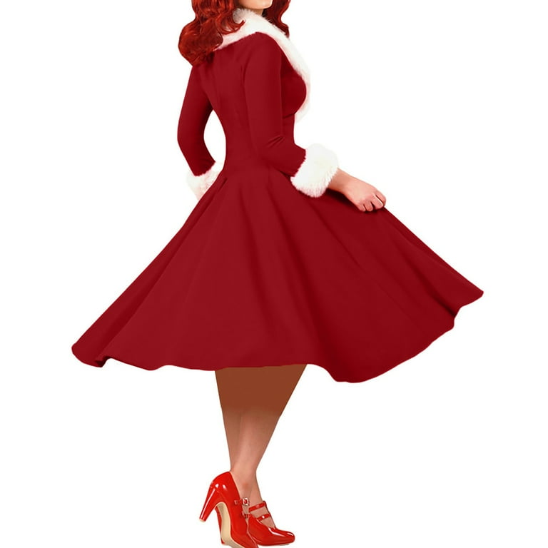 ワンピース Santa Brand Dresses Women's Christmas Dresses, Furry V-Neck Print, Vintage Long