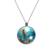 Hippocampus Elegant Glass Circular Pendant Necklace - Women's Fashion Necklace with Stunning Design