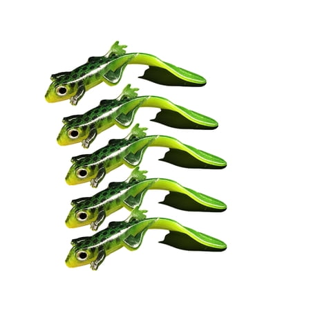 DICEWEN 5pcs Green Lizards Silicone Baits Swimbait Artificial Baits Fishing Accessories