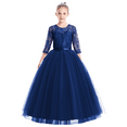 thumbnail image 3 of IDOPIP Flower Girls Long Lace Bridesmaid Dress 3/4 Sleeves Floor Length Wedding Party Princess Dress, 3 of 7