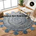 thumbnail image 2 of Jaipur Art And Craft Round Natural Jute Handmade Braided Beige with Green Border Area Rug for Home (10x10 Sq Ft), 2 of 5