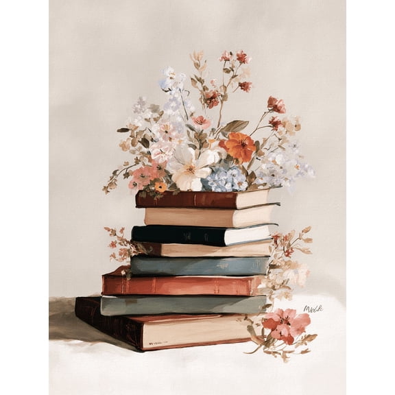 UXIEQU Vintage Books And Flowers Canvas Wall Art Print 15.75x11.81 Inches