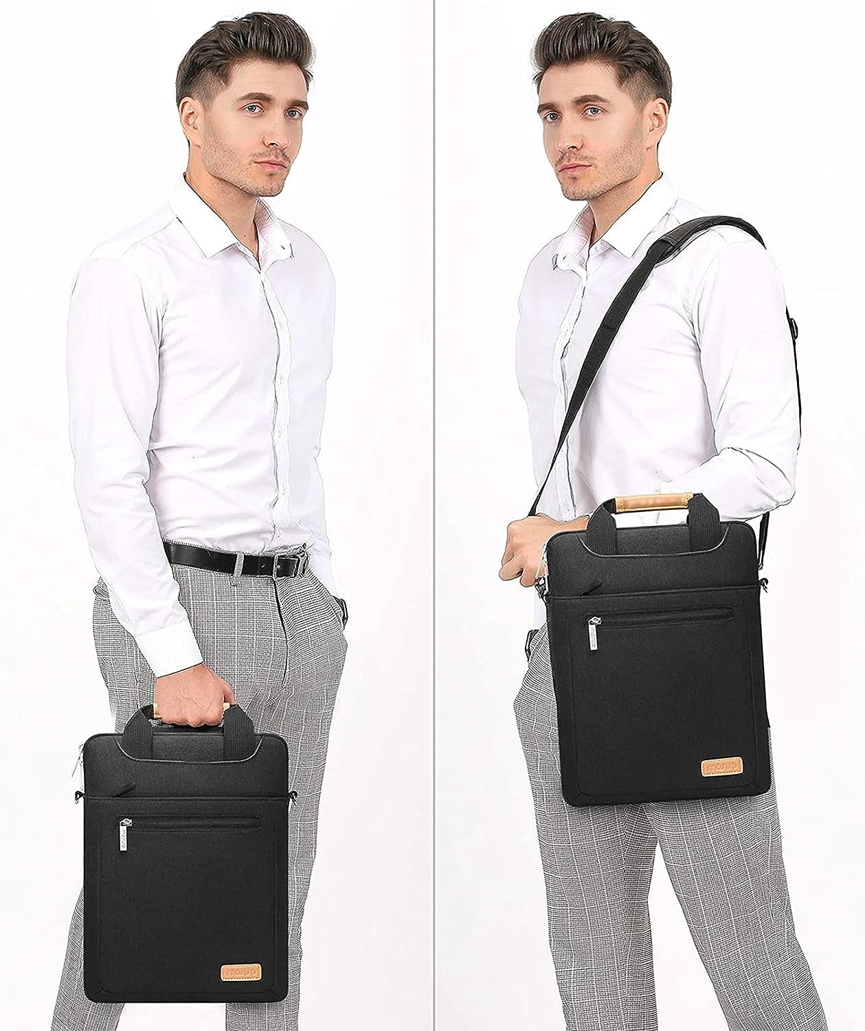 Mosiso 13.3 inch Laptop Shoulder Bag for MacBook Pro 14 inch 2023-2021 A2779 M2 A2442 M1, Vertical Laptop Briefcase with Zipper Pockets,Black