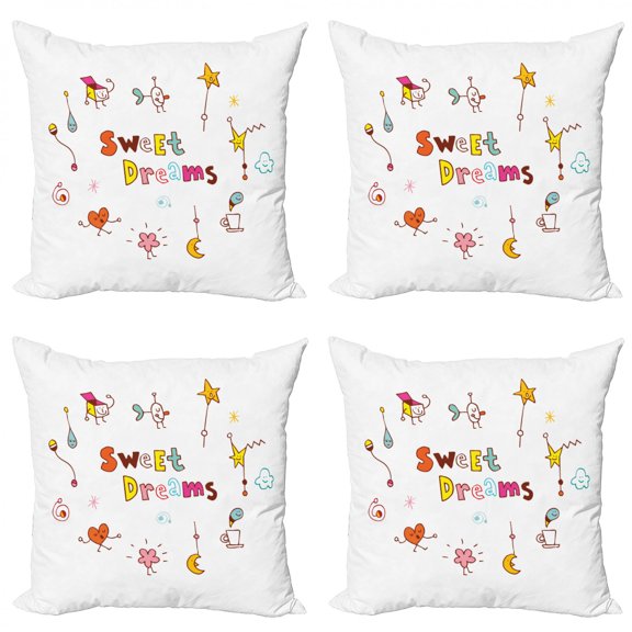 Ambesonne Saying Throw Pillow Cover 4 Pack, Linear Stars and Heart Print, 18", Multicolor