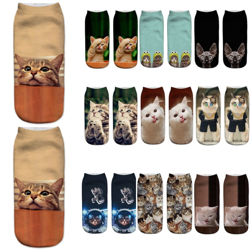 Unisex Casual Work Business Socks 3D Cute Cat Printing Medium Sports Ankle Socks