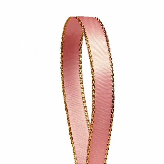 Peach Solid Color 3/8-Inch Gold Edge Ribbon, 50-Yards