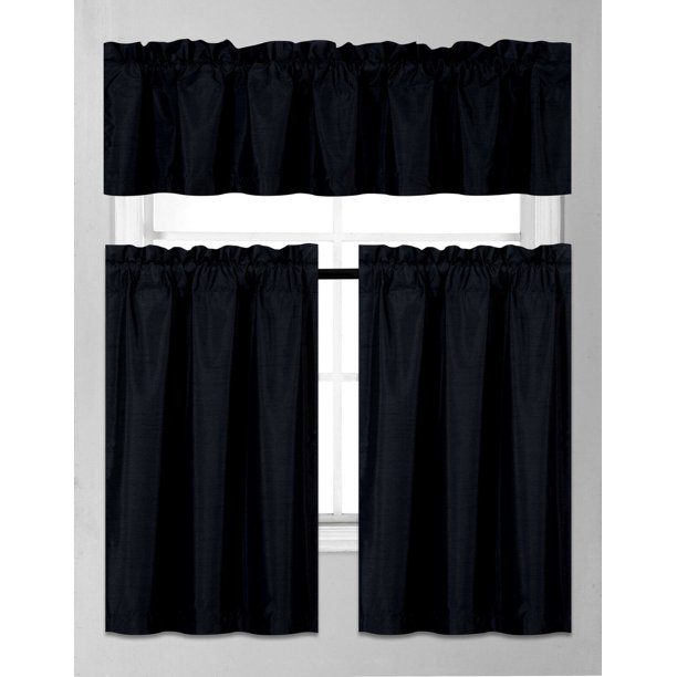 K3 Set Kitchen Black 3 Pieces 2 Panels ,1 Valance, Bathroom, Window