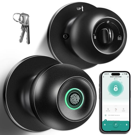 Smart Door Knob Fingerprint Door Lock Biometric Door Lock with Key & App Control