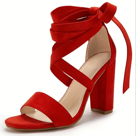 KINODAY Lace-up High Heels Chunky Sandals With Open Toes Lace-up Summer Formal Shoes