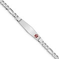 thumbnail image 4 of 14K White Gold Medical Soft Diamond Shape Red Enamel Figaro Link ID Bracelet, 4 of 6