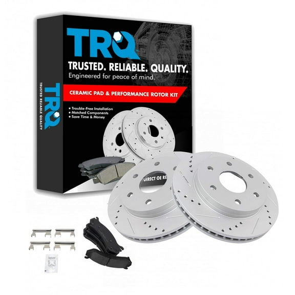TRQ Performance Drilled Slotted Brake Rotor & Posi Ceramic Pad Front Kit