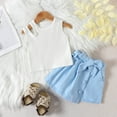 thumbnail image 2 of Coerni Toddler Girls Summer Clothes Solid Color Button Ribbed Vest Tops Waist Shorts Baby Girls Cute Outfit Set 2pcs, 2 of 9