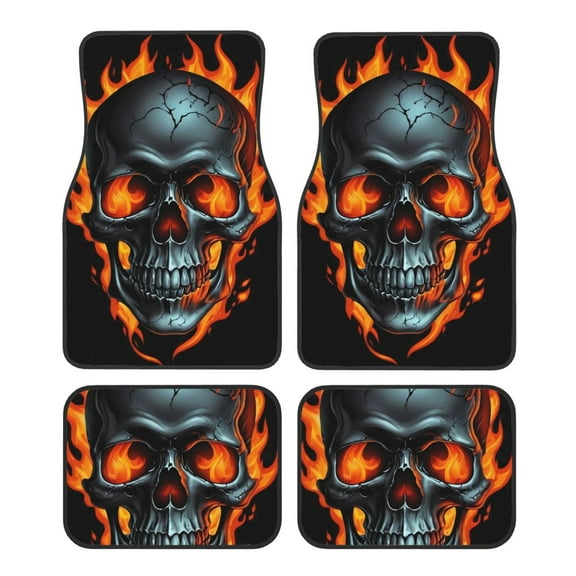 Salouo Flame Metal Skull for 4-Piece Floor Mats, Custom Fit Car Mats All-Weather Car Foot Mats Automotive Floor Mats for Cars, Trucks, SUVs, Vehicle Floor Liner
