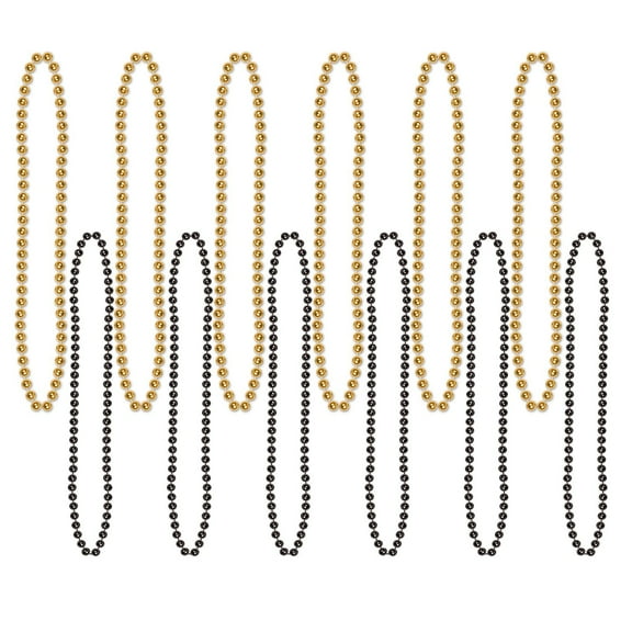 144 Pack Beistle Party Bead Necklaces - Small Round black/gold