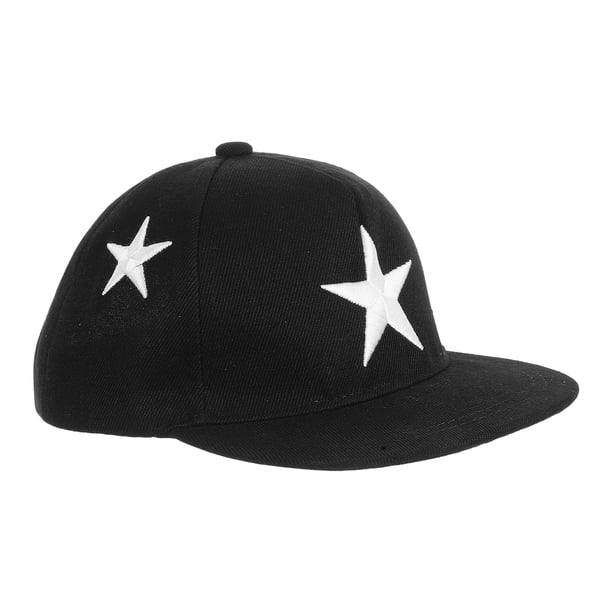 Gorra de béisbol con estrellas bordadas, estilo hip hop, para niños y niñas (negra)