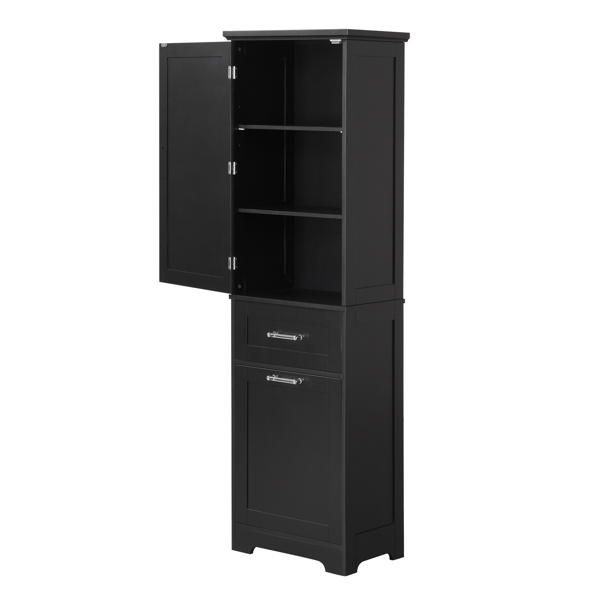 Bellemave 68.1”H Tall Bathroom Storage Cabinet Freestanding Storage Cabinet with 2 Different Size Drawers and 1 Door Wooden Floor Cabinet with Adjustable Shelves for Home, Kitchen, Black