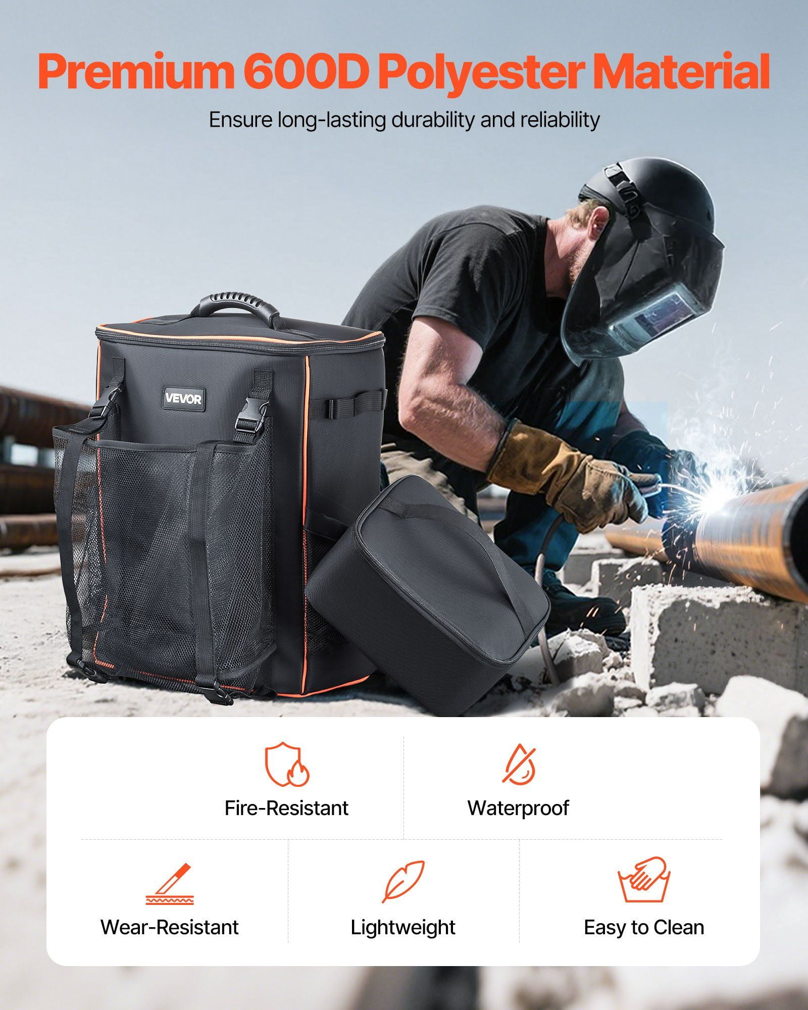 33L Welding Backpack – Heavy Duty 600D Polyester Tool Bag with Helmet Compartment – Heat & Spark Resistant, Fits Welder, Gloves & Accessories – Durable for Jobsite & Travel