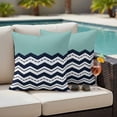 thumbnail image 4 of Black Chevron Outdoor Waterproof Pillow Covers, Geometric Turquoise Wavy Striped White Decorative Square Throw Pillowcase Sofa Cushion Sham for Patio/Couch/Chair, 26"x26" 2 Pack, 4 of 8