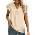 thumbnail image 2 of Oalirro Women's Tops, Tees & Blouses Valentine's Day Gift Women Loose Casual Short Sleeve V-Neck Solid Casual Blouse T-shirt Tunic Tops Beige, 2 of 9