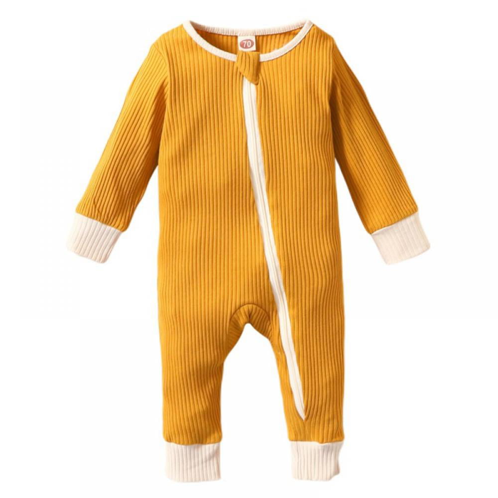 Baby Boy and Girl Zip Front Romper Long Sleeve Baby Organic Cotton Footless Sleep and Play