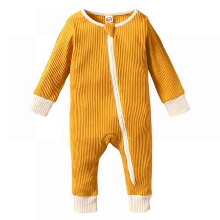 

Baby Girl Boys Romper Jumpsuit Organic Cotton One-Piece Coverall Long Sleeve Ribbed Pajamas Fall Outfit