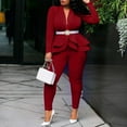 thumbnail image 3 of YOTMKGDO Lounge Sets for Women Peplum Top Women Two-Piece Suit Solid V-neck Ruffles Patchwork Design Temperant Long Sleeve Coat Pants Suit, Sizes S-XXL, 3 of 8