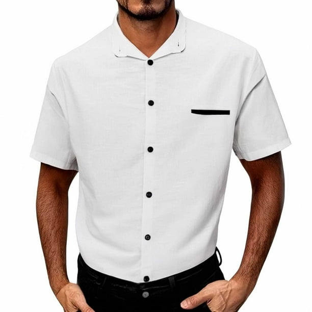 pstuiky camisetas de manga corta para hombre, Camisa informal de manga corta con cuello vuelto y botones estampados en color liso para hombre ropa de hombre xxxl