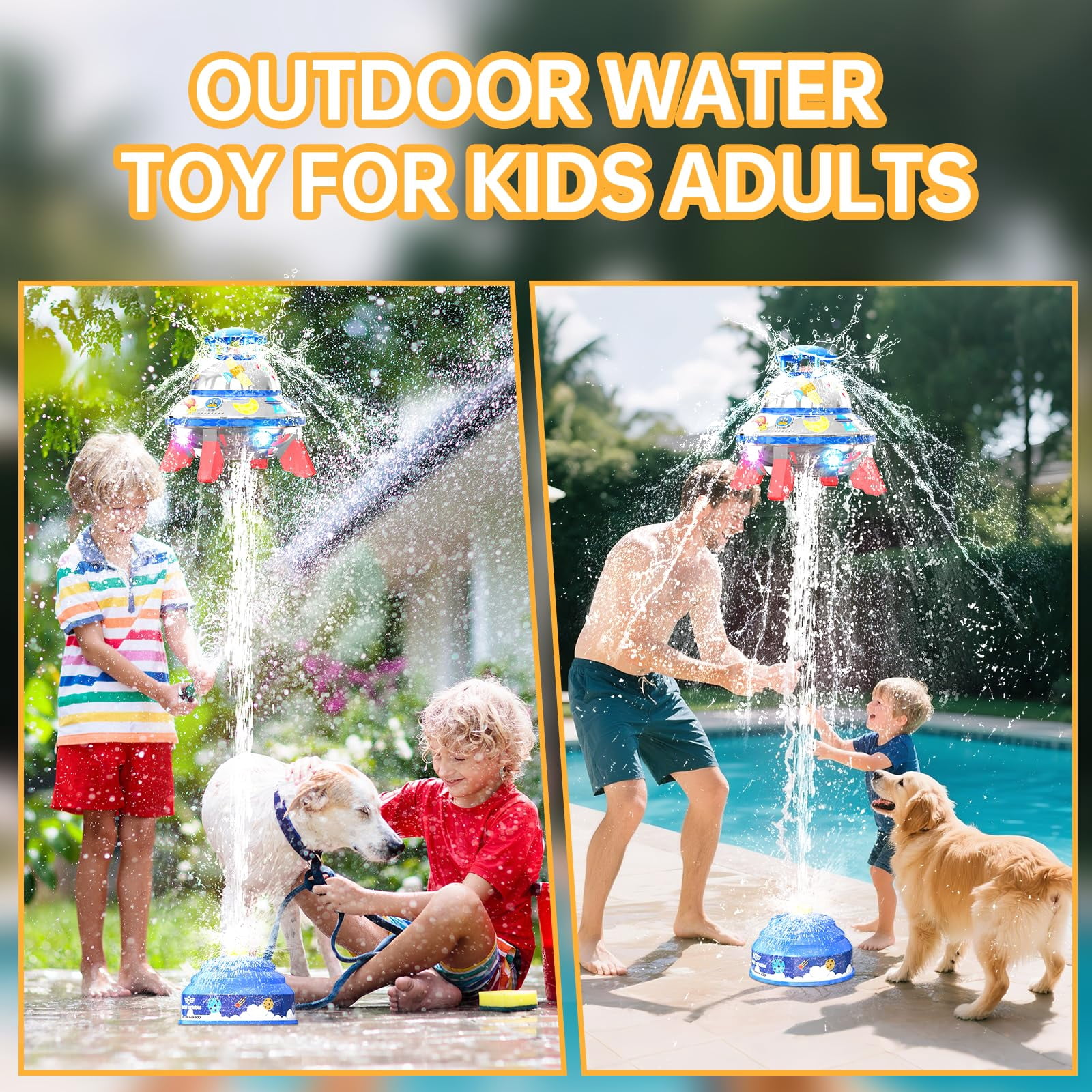 Water Sprinkler for Kids Water Toy with Light Up,Adjustable Height Water Launcher Water Toy Backyard Christmas Birthday Gift for Girls Boys Age 3-12 Year Old- Blue