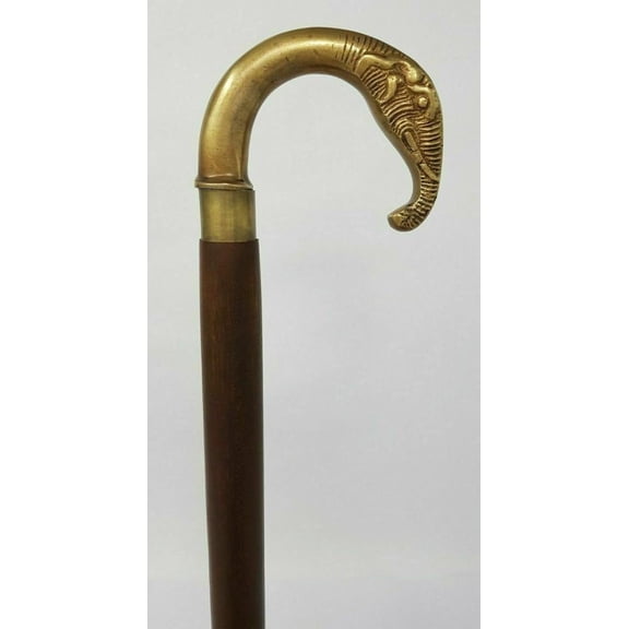 Vintage Walking Stick, Elephant Head Solid Brass Handle Wooden Walking Cane, Handmade Hiking Stick Cane, Best Retirement Gift
