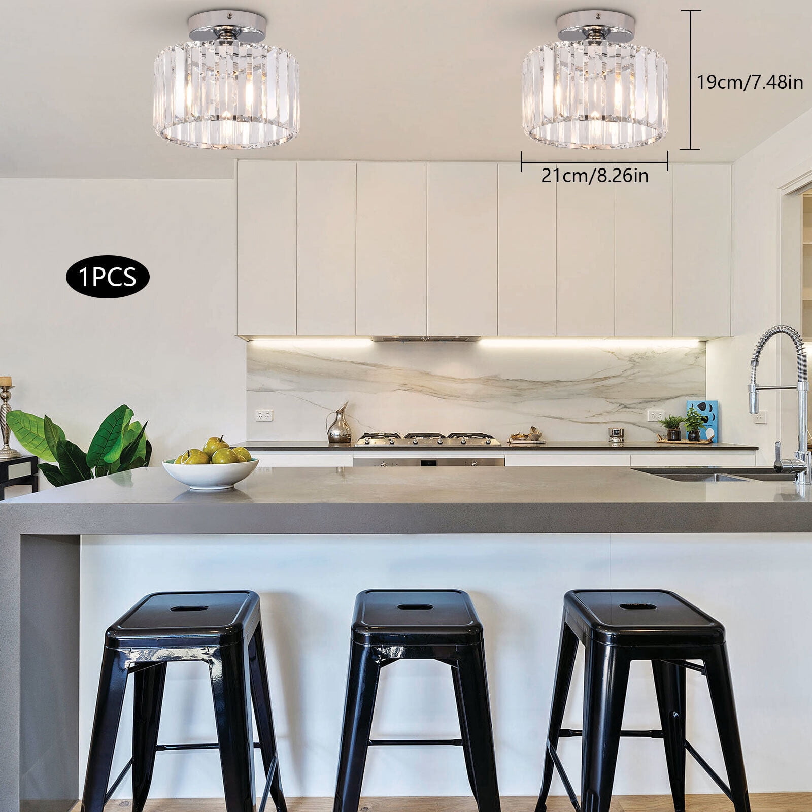 Modern Round Chandelier LED Ceiling Light Pendant Lamp Crystal Fixture Kitchen