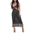 thumbnail image 3 of Seyurigaoka Women Summer Knitted One-Piece Tassel Beach Dress, Sleeveless V Neck Hollowed See-Through Beach Long Dress, 3 of 6