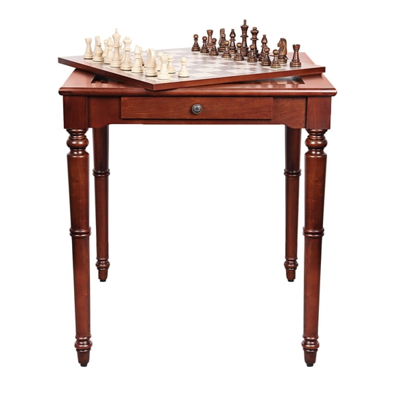 GSE Games & Sports Expert Deluxe Wood 3-in-1 Chess Checkers Backgammon and Coffee Table for Family Board Games (Cherry)