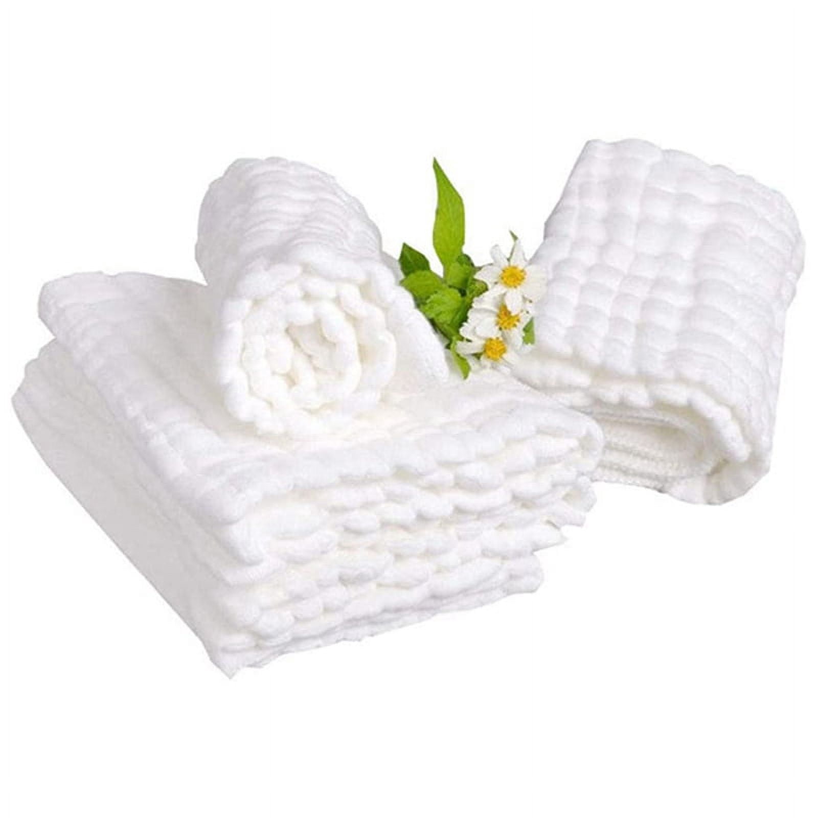 Baby Muslin Bath Towels, 30 Pack of Reusable Soft Absorbent Cotton Baby Face Towel, for Baby's Delicate Skin White