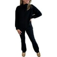 thumbnail image 2 of Women's Elegant Mock Neck Sweatshirt and Wide Leg Pants Set, Fall Winter Two Piece Outfit, Casual Lounge Set, Matching Sweatsuit, Athleisure Set Black L, 2 of 8