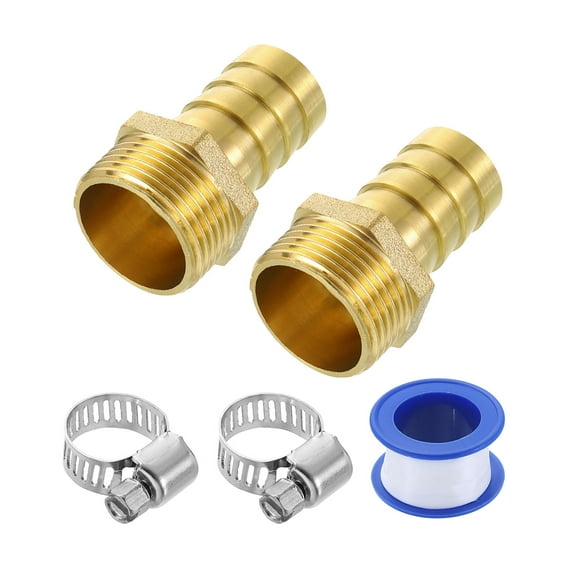 2Pcs Brass Hose Barb Fittings, 3/4" Barb x G3/4" Male Thread Hose Connector