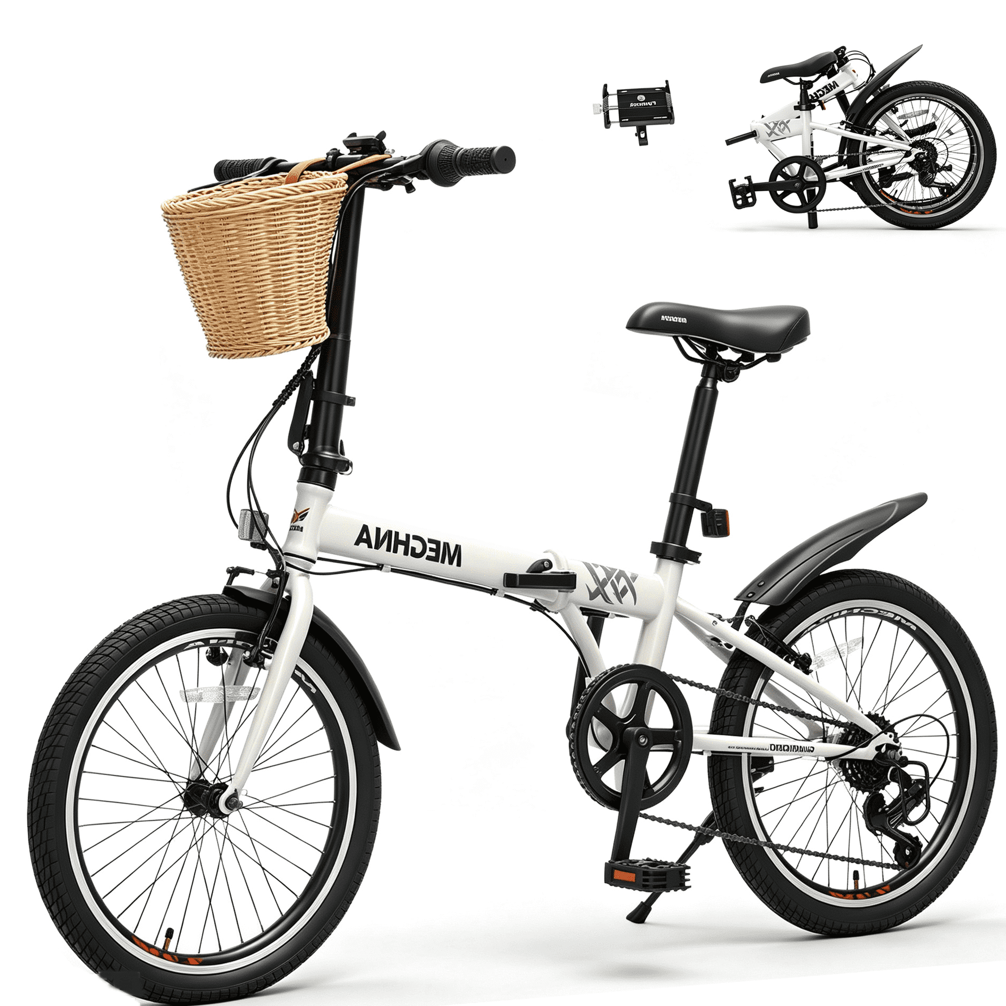 POVANLI 20" Folding Bike with Basket for Adults,6 Speed Steel Frame City Commuter Bike,Dual V-Brake Portable Compact Bicycle for Men/Women