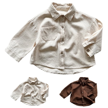KKBOTIVE Toddler Children s Shirts for Boys and Girls Long Sleeved Lapel Tops Baby Button Coats Casual Cartoon Embroideryc Z01 Beige 4-5 Years