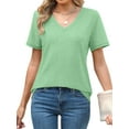 thumbnail image 2 of MOSHU 2 Pack Womens T Shirts V Neck Casual Tops Short Sleeve Comfort Fit Shirts for Women, 2 of 9