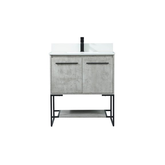 30 inch single bathroom vanity in concrete grey with backsplash