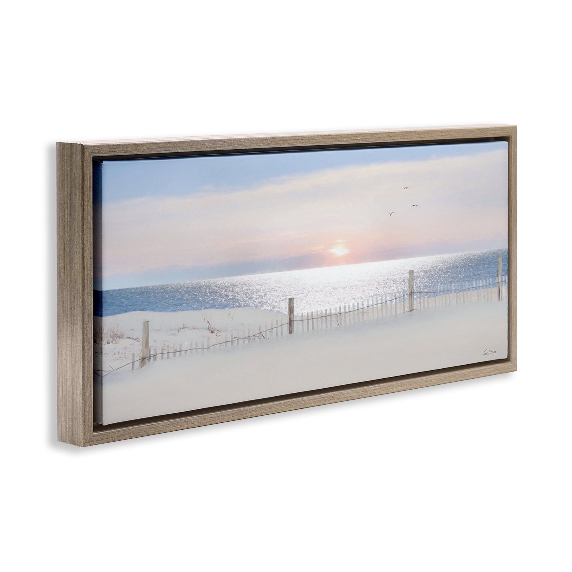Stupell Industries Fence Along Shore Landscape Photography Brown Floater Framed Canvas Art Print Wall Art, 25 x 11