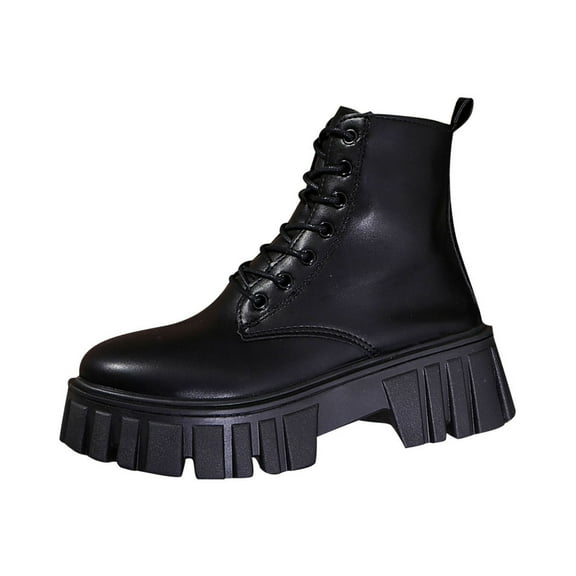 Tao Tao Women's Lace Up Combat Platform Ankle Boots With Thick Sole, Side Zipper Shoes Mid Calf Booties For Lady Black 38