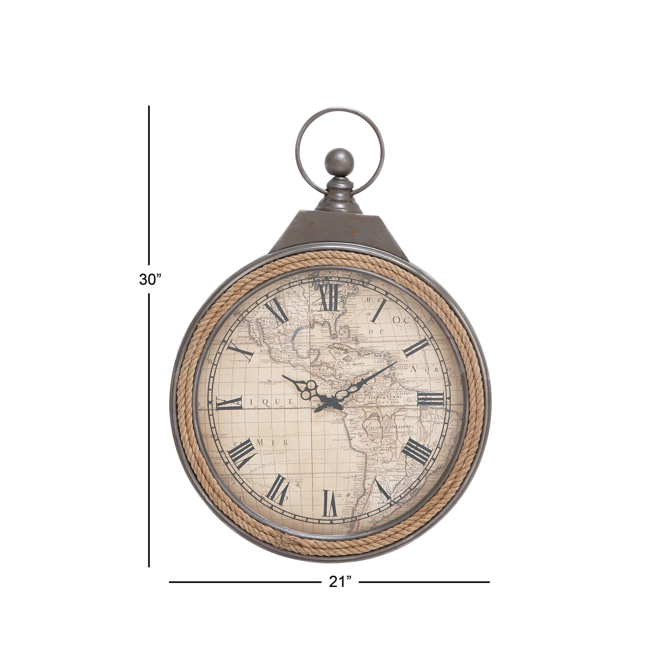 DecMode 21" Gray Metal Finial Pocket Watch Style Wall Clock with Rope Accent