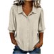 thumbnail image 2 of Neewe Womens Button Down Shirts Plain Lapel 3/4 Sleeve Tops Elegant Dressy Blouses Business Casual Outfits, 2 of 5
