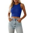 thumbnail image 2 of Lixiuxyad Women T-Shirt Women Sleeveless Crewneck Cropped Tank Top Summer Casual Basic Girls Going Out Crop Top,Blue, 2 of 6