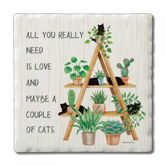 CounterArt "Couple of Cats" Single Absorbent Stone Tumbled Tile Coaster