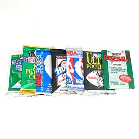 Vintage Multi-Sport Unopened Pack Lot Total of 100 Trading Cards Baseball Football Basketball Hockey Golf Topps Upper Deck Hoops Pro (Best Fantasy Football Sites For Money)